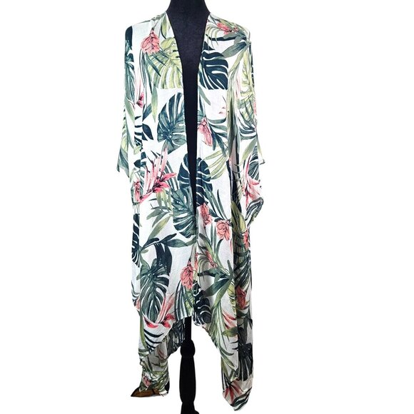 Tropical Floral Kimono Cardigan Womens O/S Lightweight Cover-Up - Picture 2 of 10